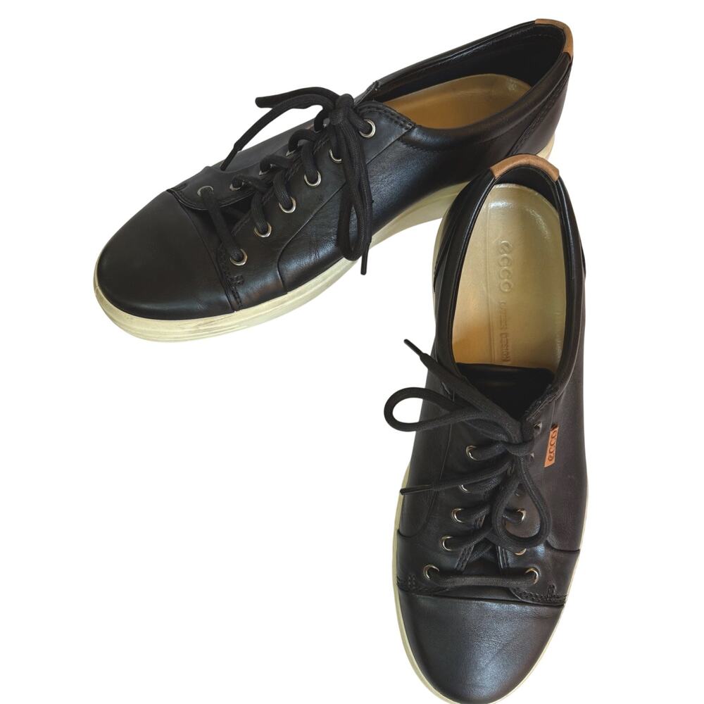 ECCO Black Leather Sneakers Mens Sz 11.5/45 Low Top Casual Lace Athletic Stylish